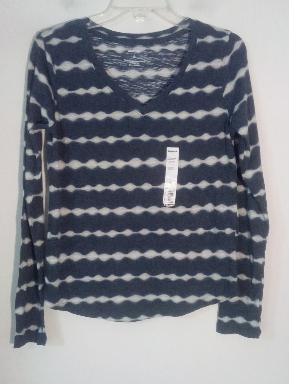 * Sonoma Navy and White Striped V-Neck Long Sleeve Top Small NWT